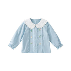 Rabbit Out Pleated Girl Peter Pan Collar Blue Shirt