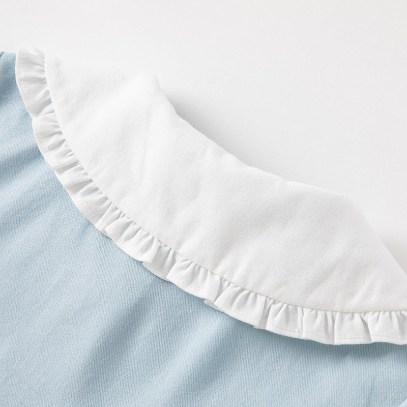 Rabbit Out Pleated Girl Peter Pan Collar Blue Shirt   0cm