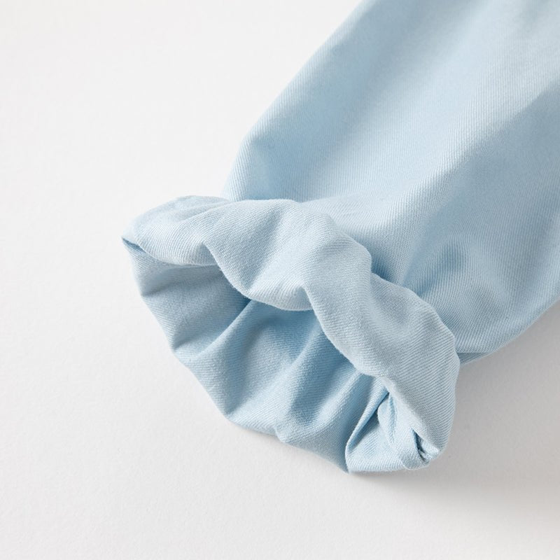 Rabbit Out Pleated Girl Peter Pan Collar Blue Shirt   0cm