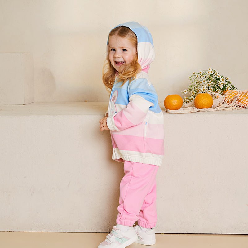 Rainbow Bunny Two piece Girl Hooded Sweater Jacket & Pants Set   0cm