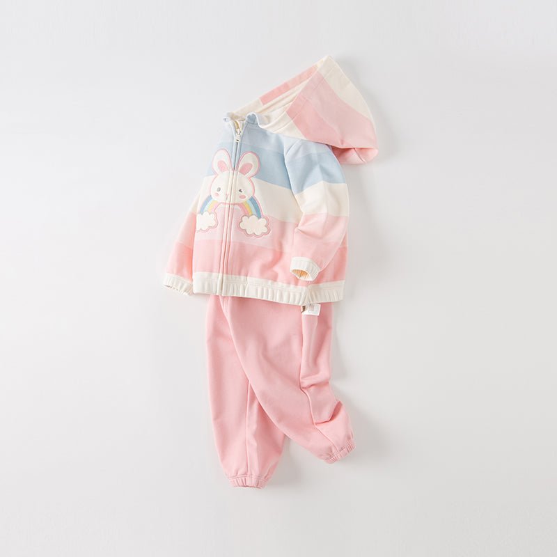 Rainbow Bunny Two piece Girl Hooded Sweater Jacket & Pants Set   0cm