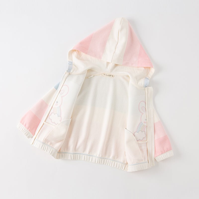 Rainbow Bunny Two piece Girl Hooded Sweater Jacket & Pants Set   0cm