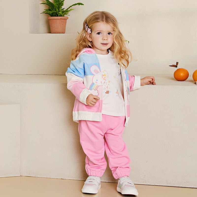 Rainbow Bunny Two piece Girl Hooded Sweater Jacket & Pants Set   0cm