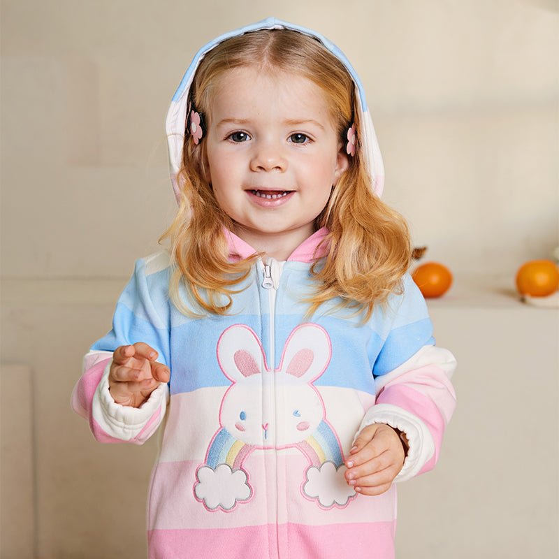 Rainbow Bunny Two piece Girl Hooded Sweater Jacket & Pants Set   0cm
