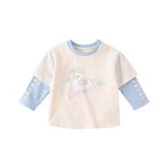 Rainbow Unicorn Long Sleeve Girl Apricot Tee