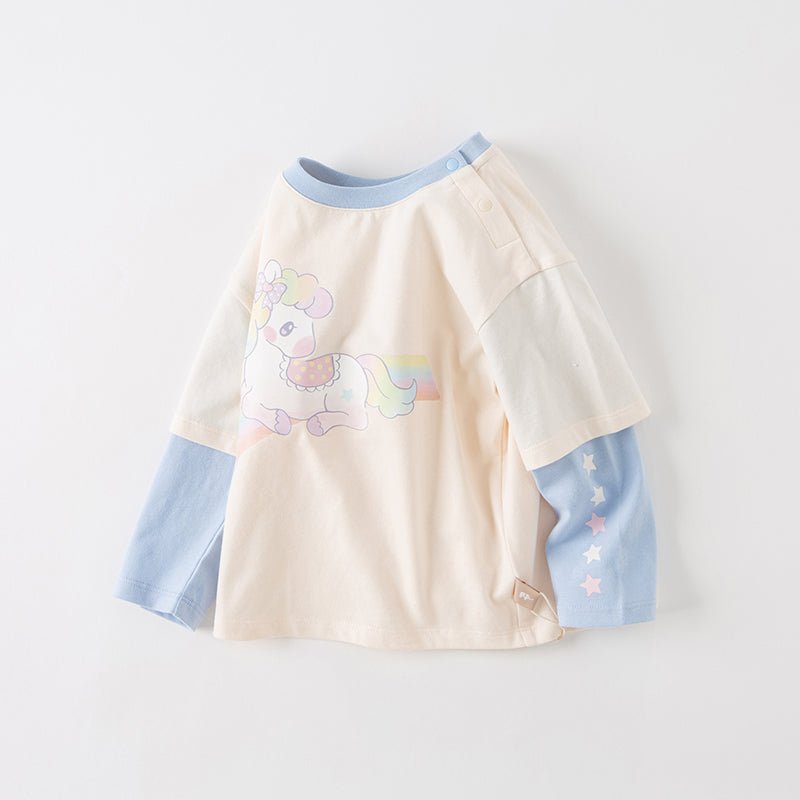 Rainbow Unicorn Long Sleeve Girl Apricot Tee   0cm