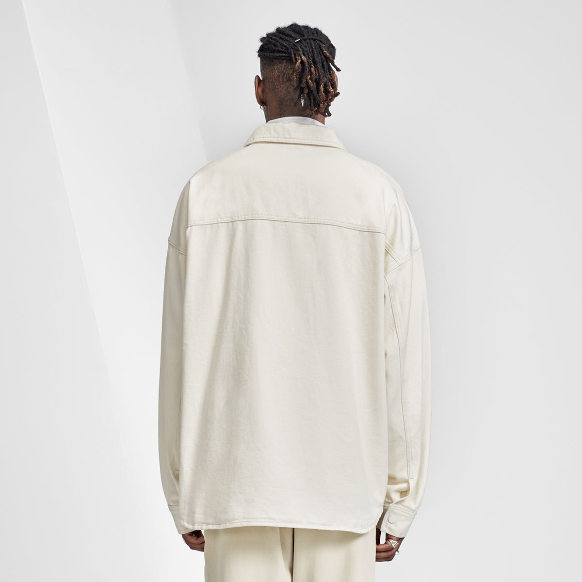 Relaxed Fit Cargo Pocket Button Up Ivory Denim Overshirt   0cm