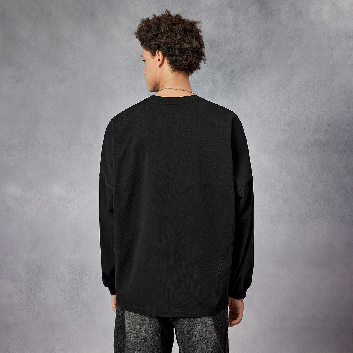 Relaxed Fit Heavyweight Long sleeve Black Tee   0cm