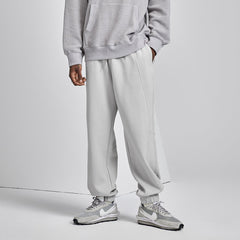 Relaxed Geometric Seam-detail Grey Cotton-blend Sweatpants