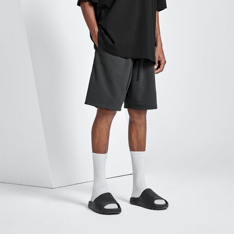 Relaxed Heavyweight Black Track Shorts
