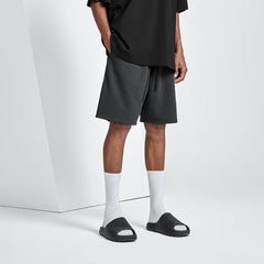 Relaxed Heavyweight Black Track Shorts