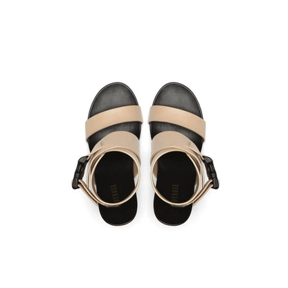 Release Buckle Chair-Heel Leather Apricot Sandals - 0cm
