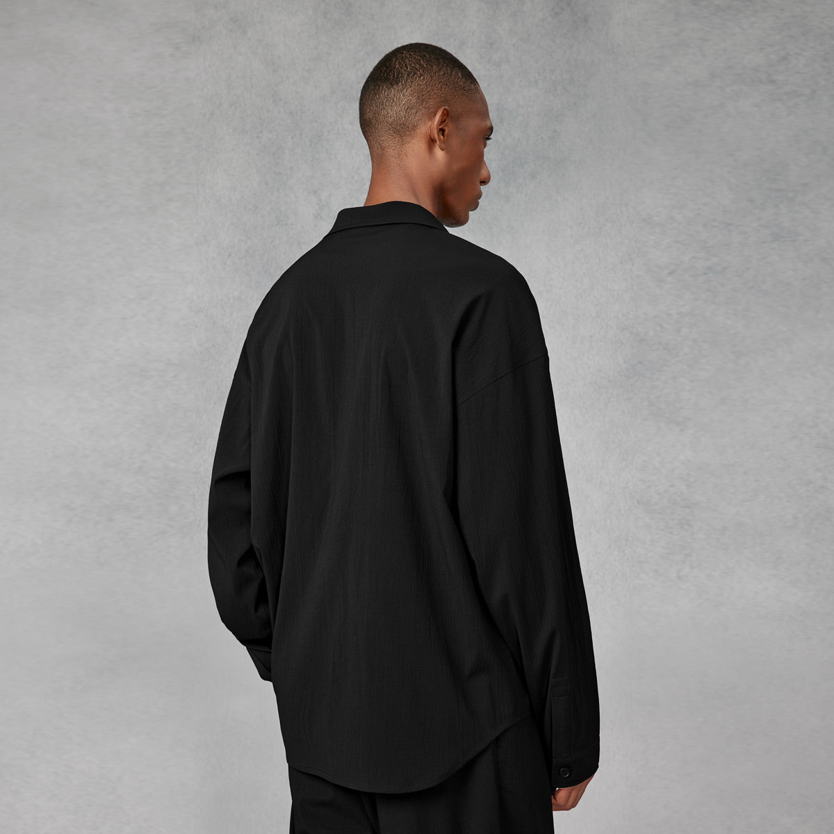 Resort Drape Pleated Crepe Black Shirt   0cm