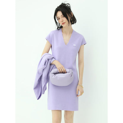 Rest Day Soul V-neck Short-sleeve Lavender Dress - 0cm