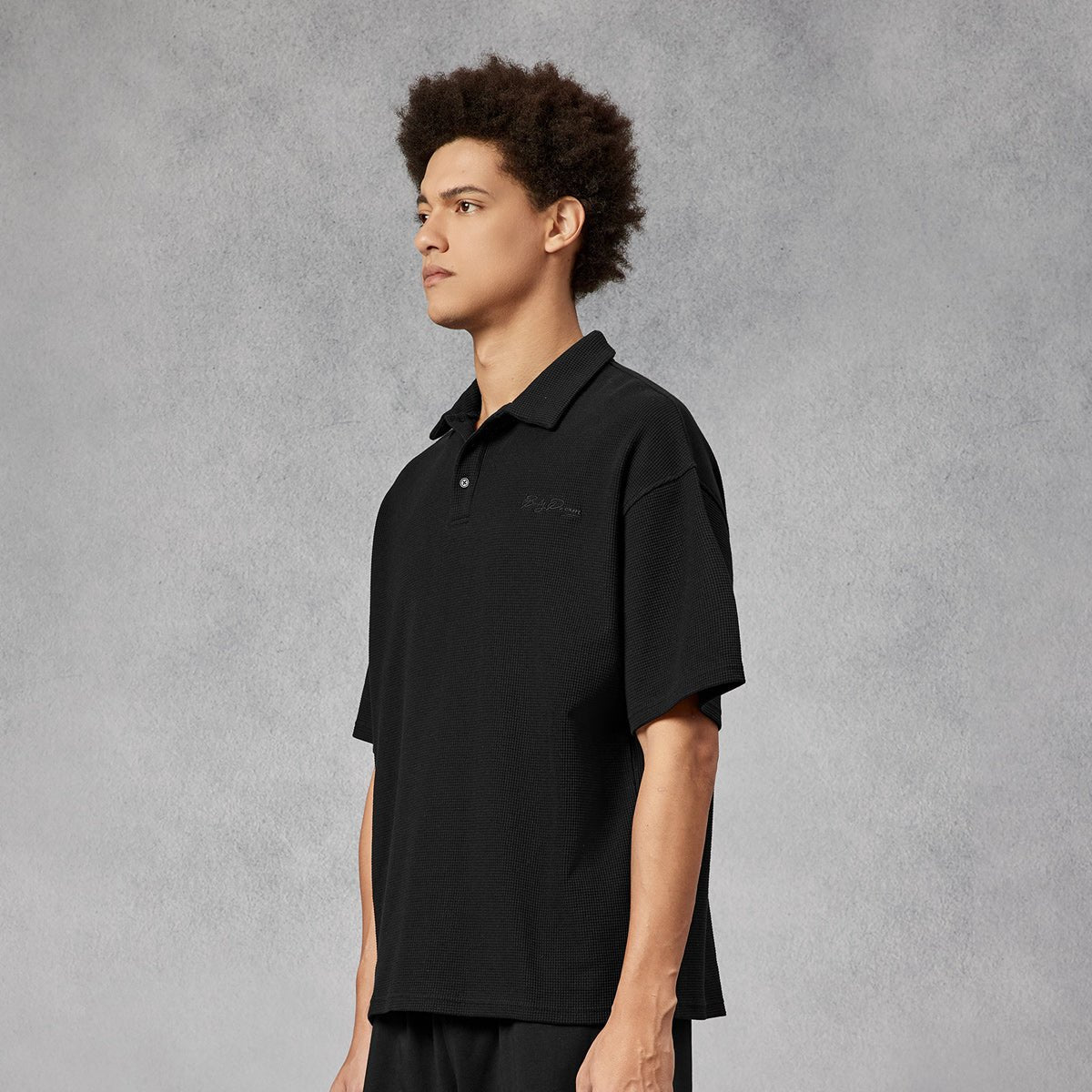 Retro Heavyweight Black Waffle Sport Polo   0cm