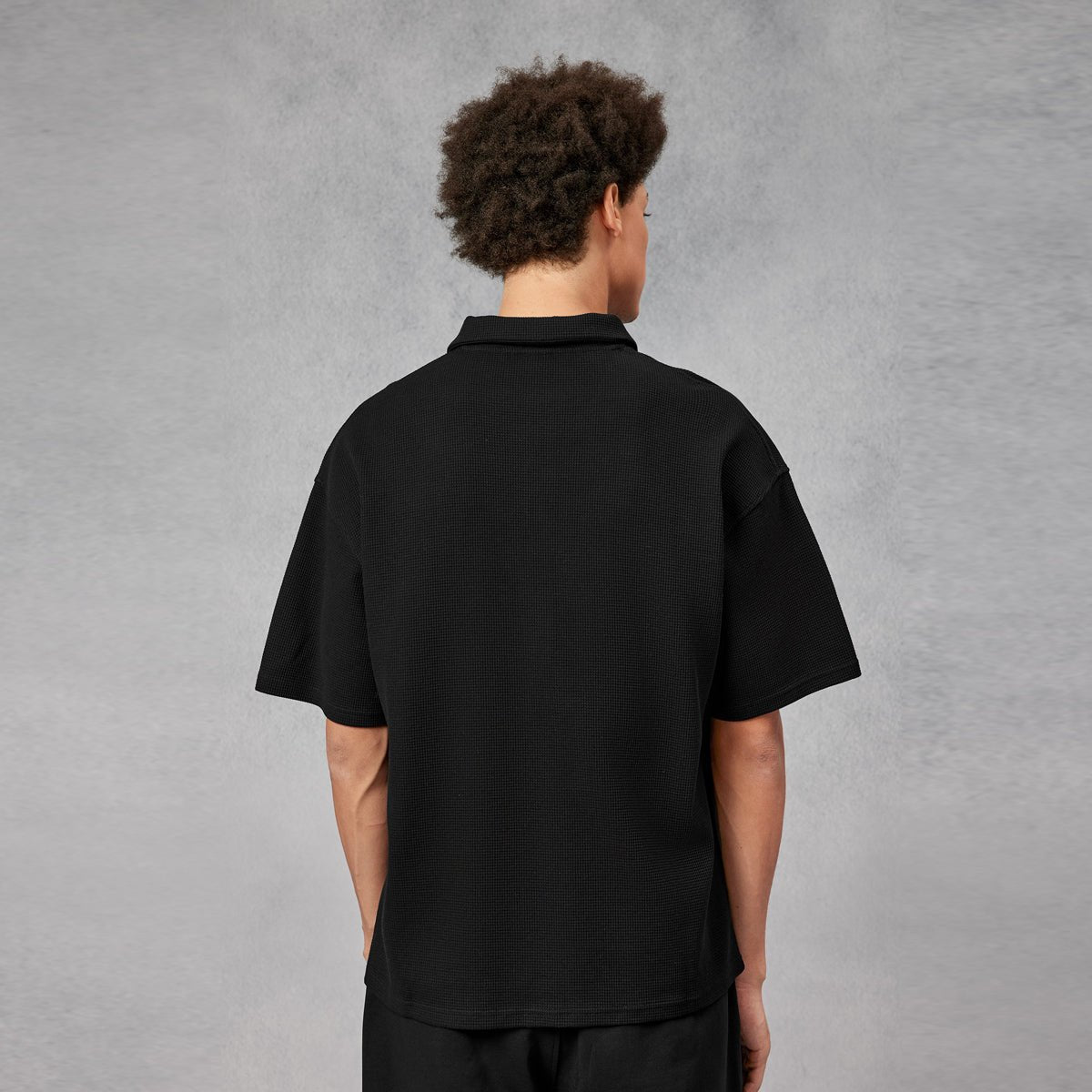Retro Heavyweight Black Waffle Sport Polo   0cm