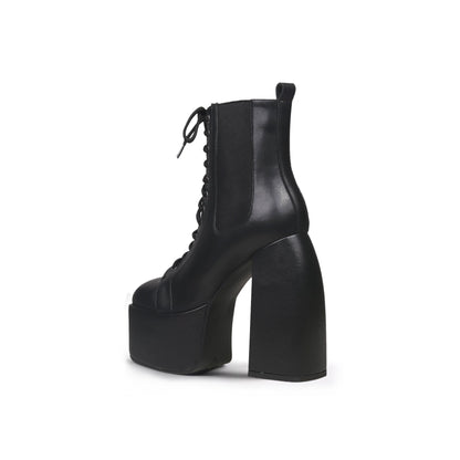 Rocknroll Elastic-Sided Lace Up Black Boots - 0cm