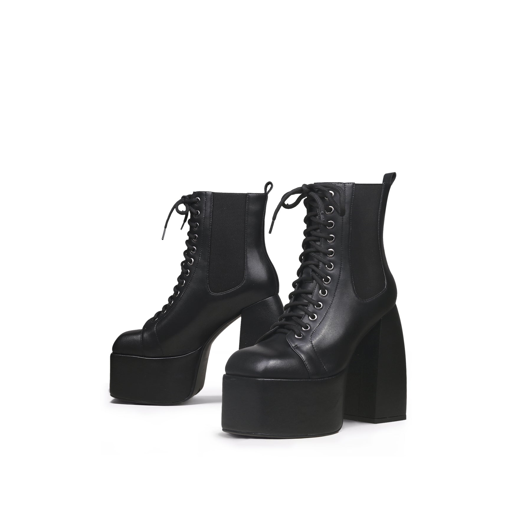Rocknroll Elastic-Sided Lace Up Black Boots - 0cm