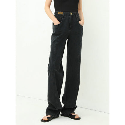 Rocky Rivet High-waist Multi-seam Straight-leg Black Jeans - 0cm