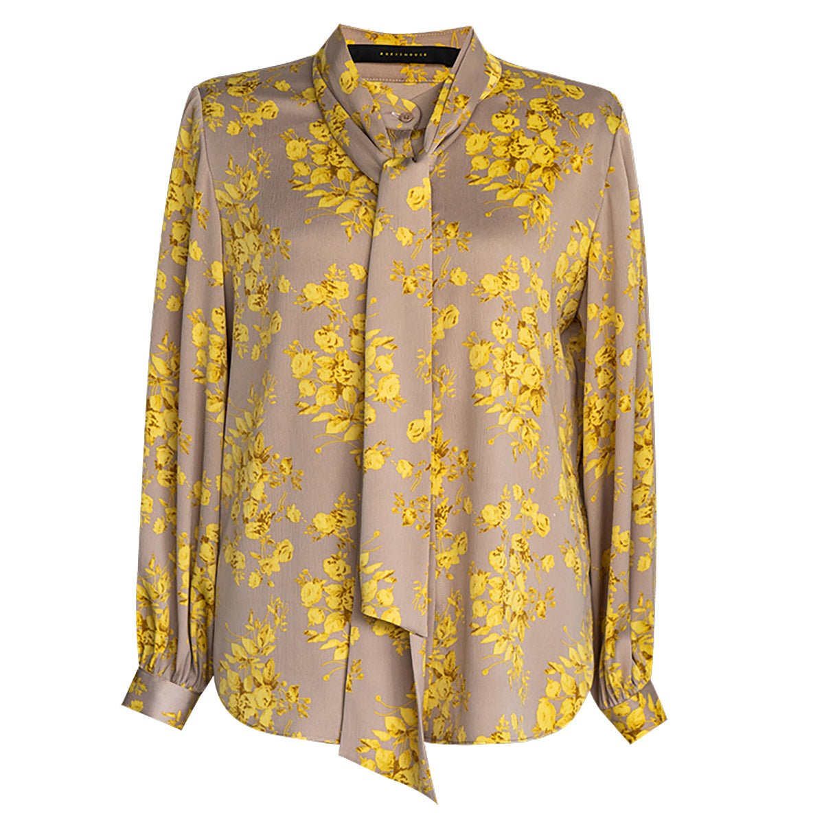 Scarf Collar Apricot Blouse in Floral Print   0cm