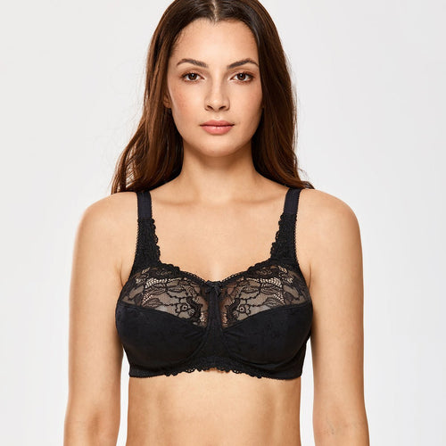 Sexy Bralette Wireless Unlined Black Full Coverage Lace Bra   0cm