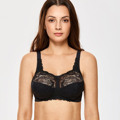 Sexy Bralette Wireless Unlined Black Full Coverage Lace Bra