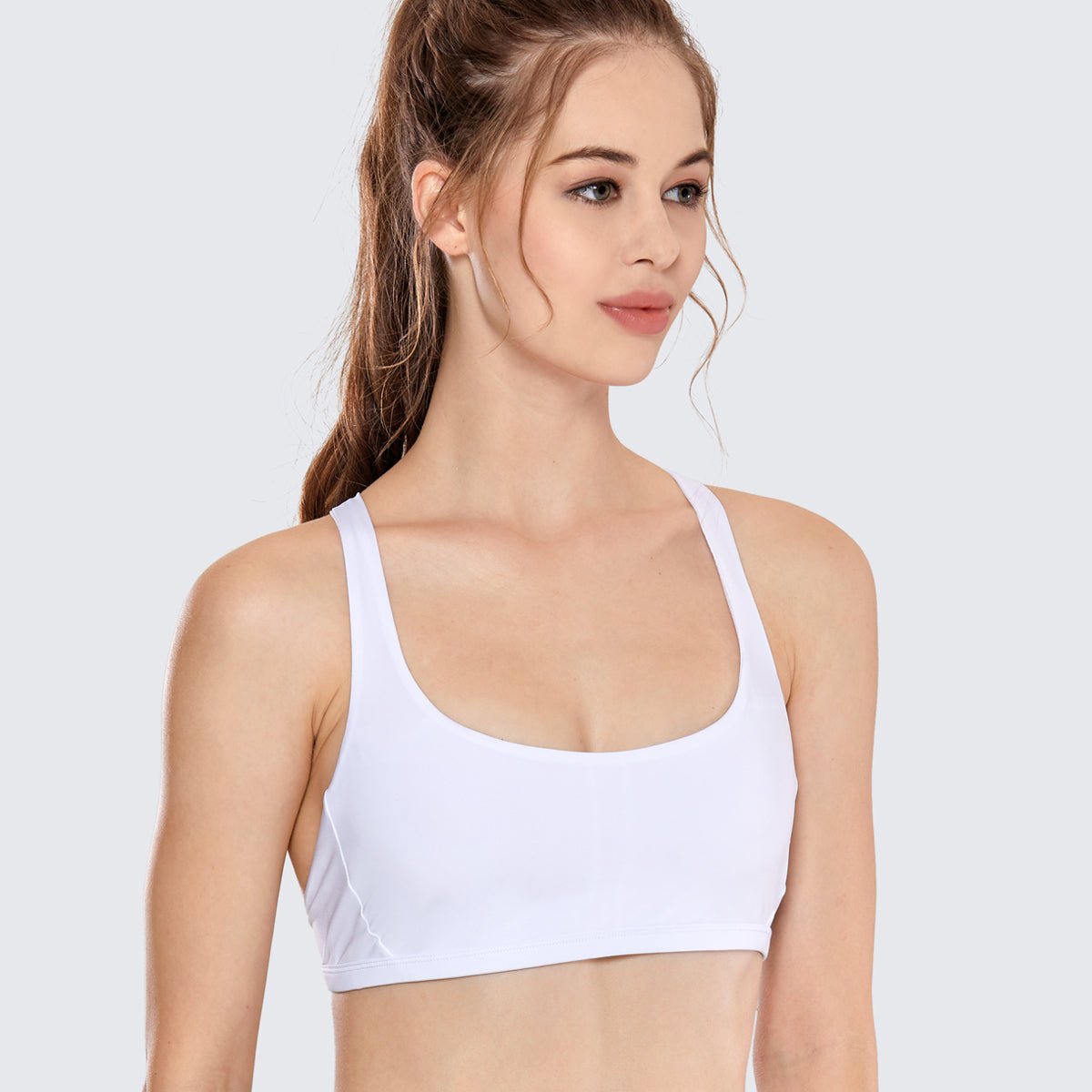 Sexy Criss Cross Back Padded Low Impact White Workout Bra   0cm