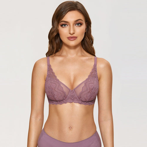 Sexy Lace Bra See through Minimizer Lavender Bra   0cm