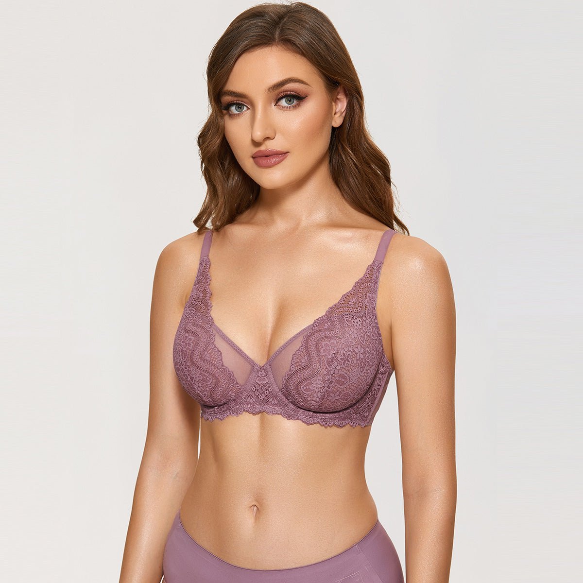 Sexy Lace Bra See through Minimizer Lavender Bra   0cm