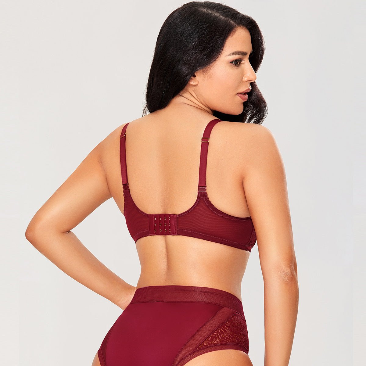 Sexy Lace Sheer Balconette Unlined Wine Push Up Bra   0cm