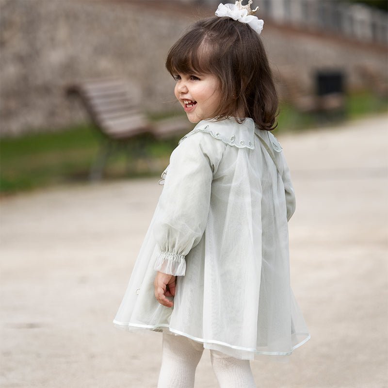 Sheer Spring Blossom Girl Green Dress With Purse   0cm