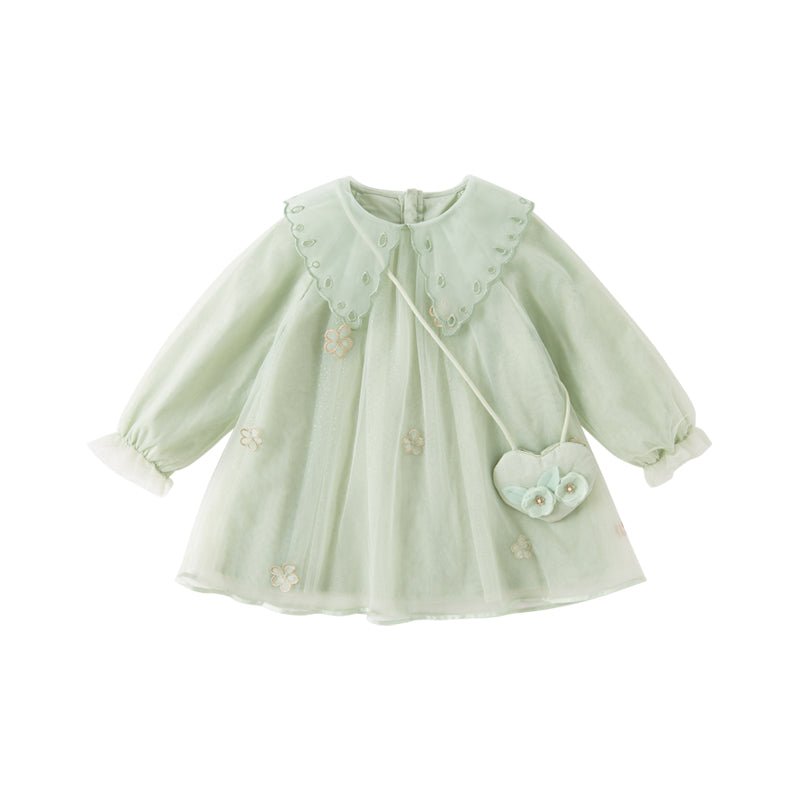 Sheer Spring Blossom Girl Green Dress With Purse   0cm