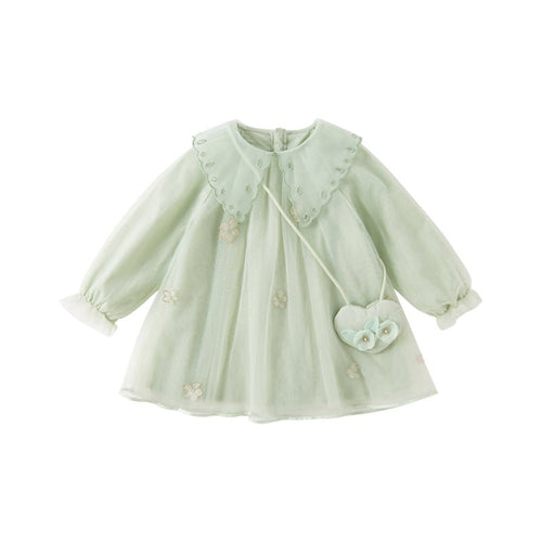 Sheer Spring Blossom Girl Green Dress With Purse   0cm