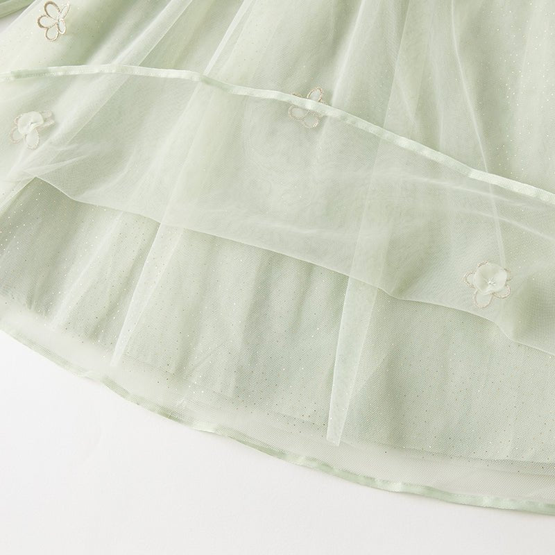 Sheer Spring Blossom Girl Green Dress With Purse   0cm