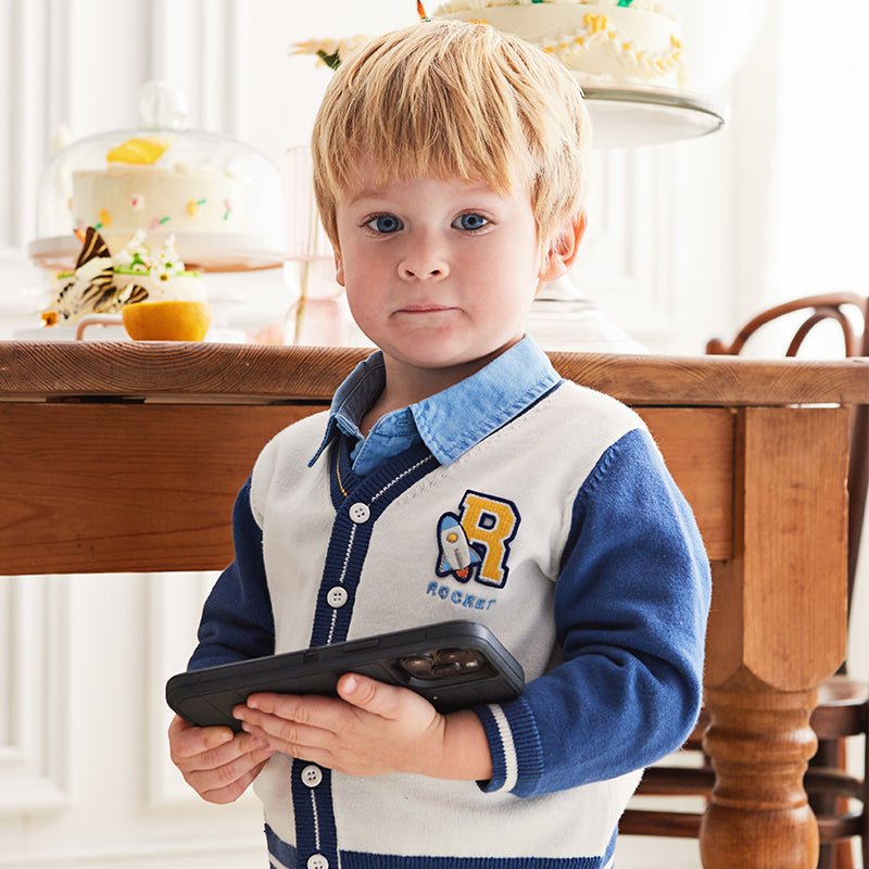 Shooting Rocket Two tone Boy Navy Knitted Cardigan   0cm
