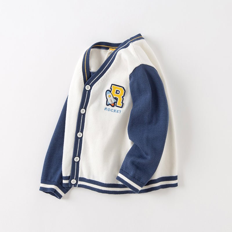 Shooting Rocket Two tone Boy Navy Knitted Cardigan   0cm