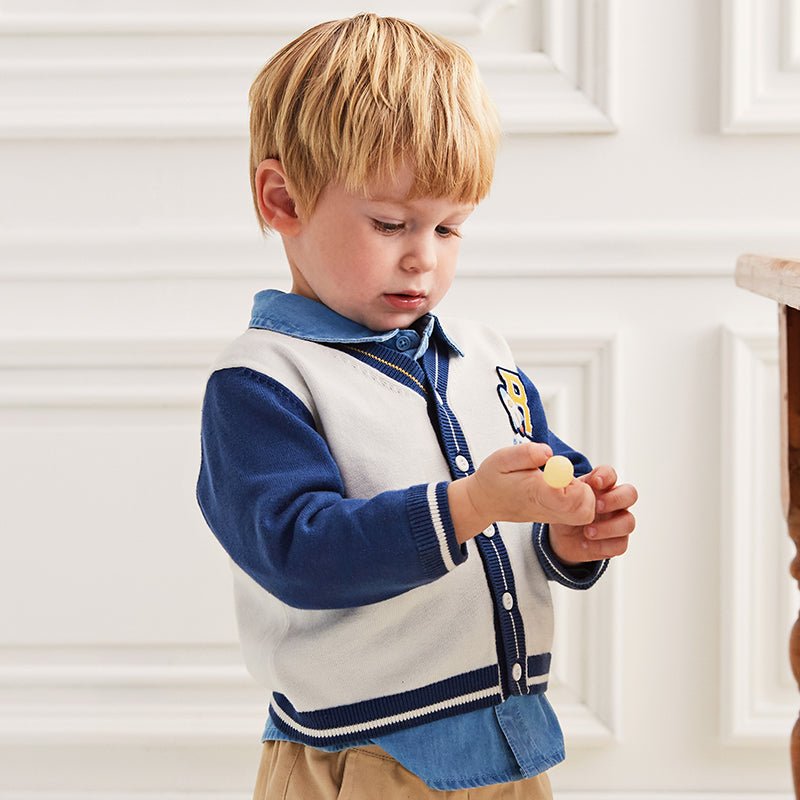 Shooting Rocket Two tone Boy Navy Knitted Cardigan   0cm