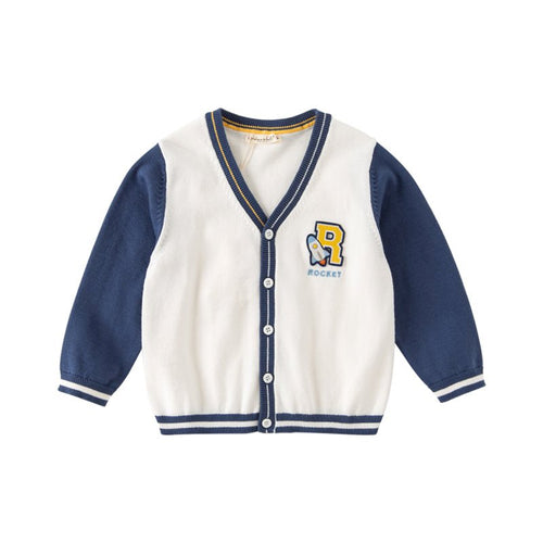 Shooting Rocket Two tone Boy Navy Knitted Cardigan   0cm