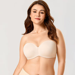 Silicone-free Strapless Plus Size Minimizer Non-Padded Underwire Beige Bra