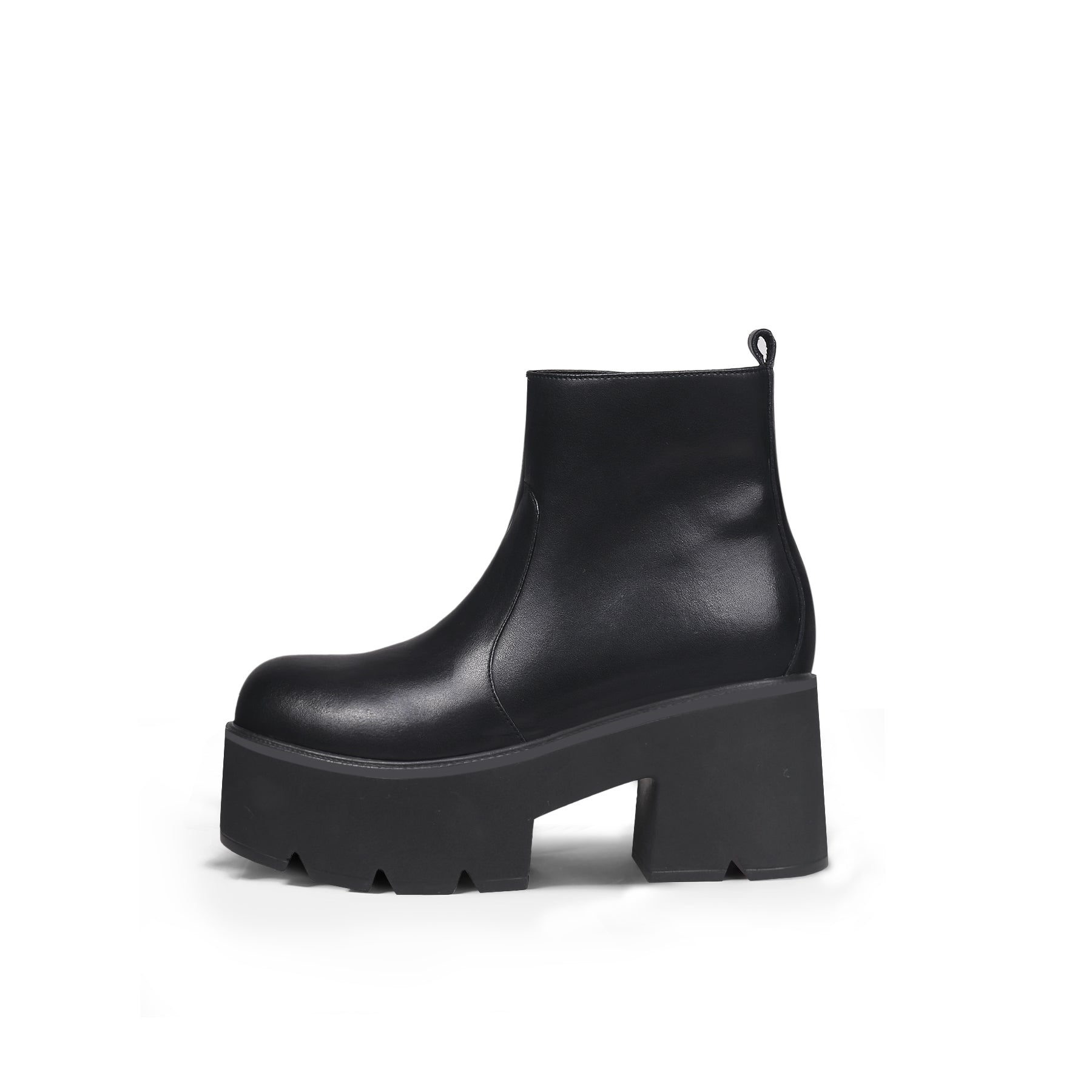 Simple Zipped Platform Black Boots - 0cm