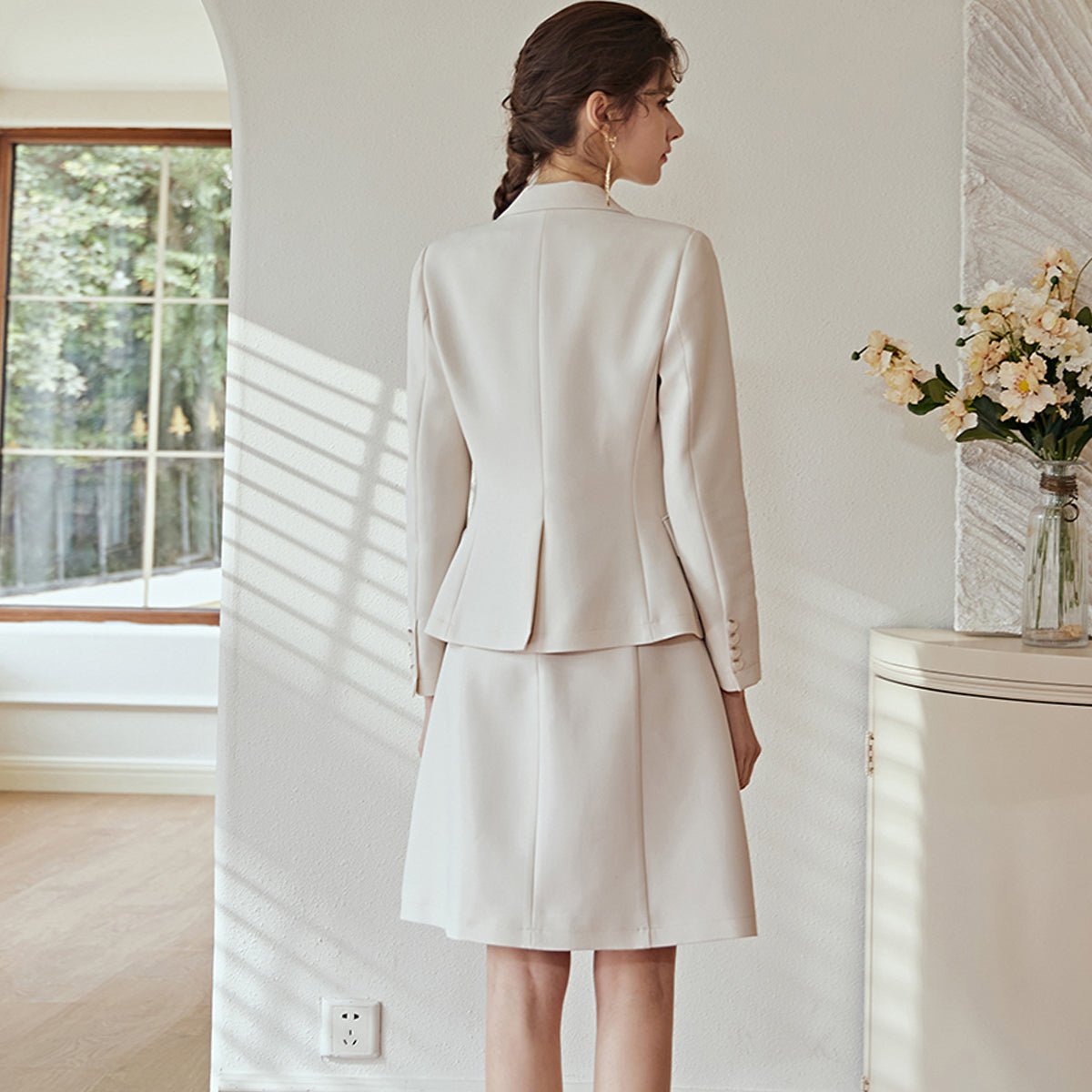 Single Button Blazer and Dress Co ord Set in Apricot   0cm