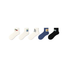 Skateboard Illustrations Summer Unisex 5pcs Low Cut Socks Set