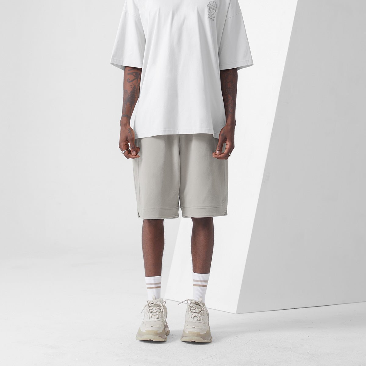 Slash Seam detail Stone Lounge Shorts   0cm