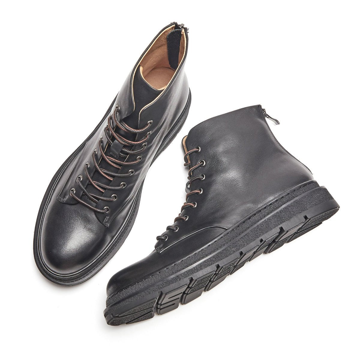 Slick Lace Up Black Leather Worker Boots - 0cm