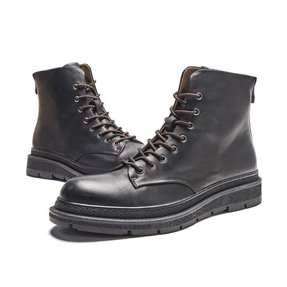 Slick Lace Up Black Leather Worker Boots - 0cm