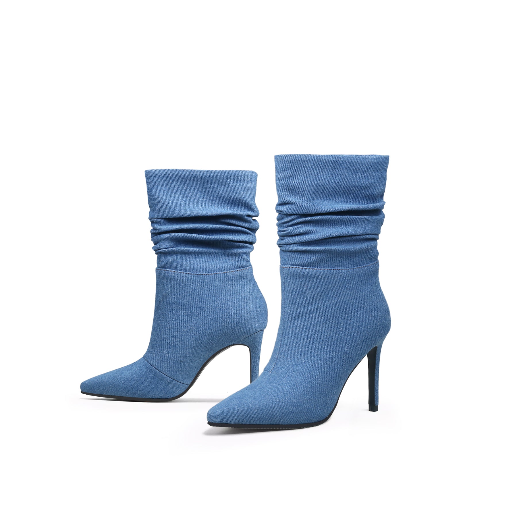 Slouchy Stiletto Denim Blue Boots - 0cm