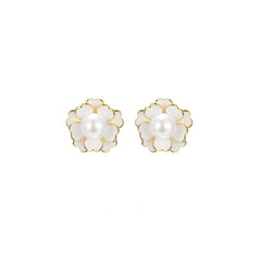 Snowy Camellia White Earrings