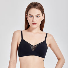 Soft Lined Lightly Padded Wireless Mesh Back Closure Black Bra