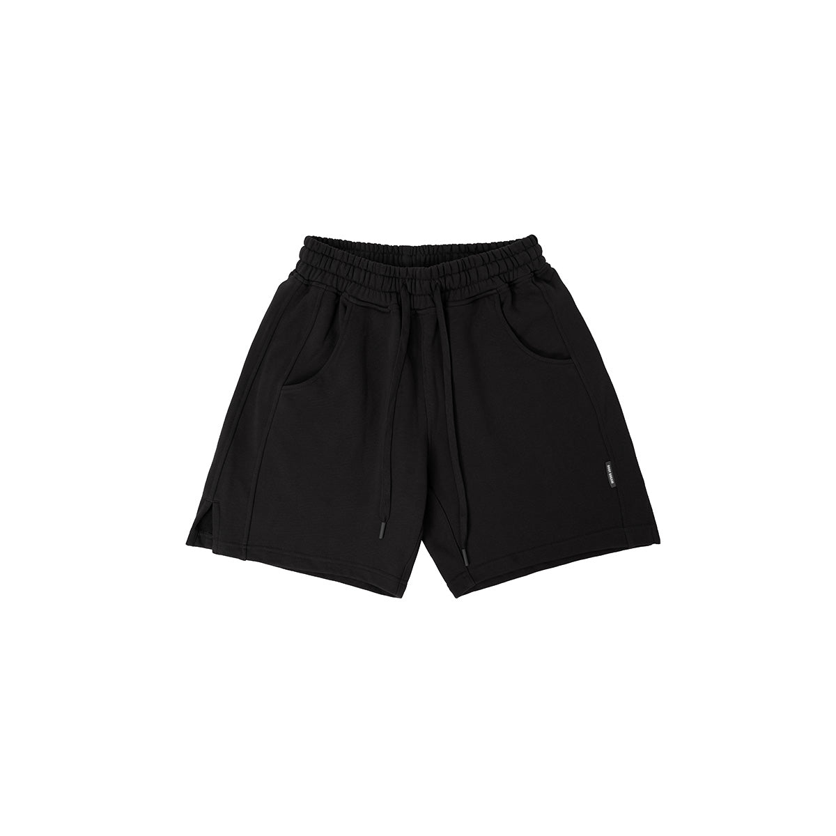 Solid Duty Drawstring Waist Black Track Shorts - 0cm