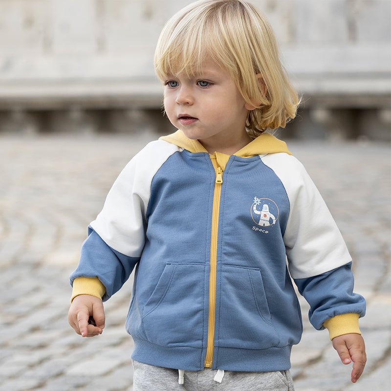 Space Dream Color Block Unisex Blue Hooded Jacket   0cm